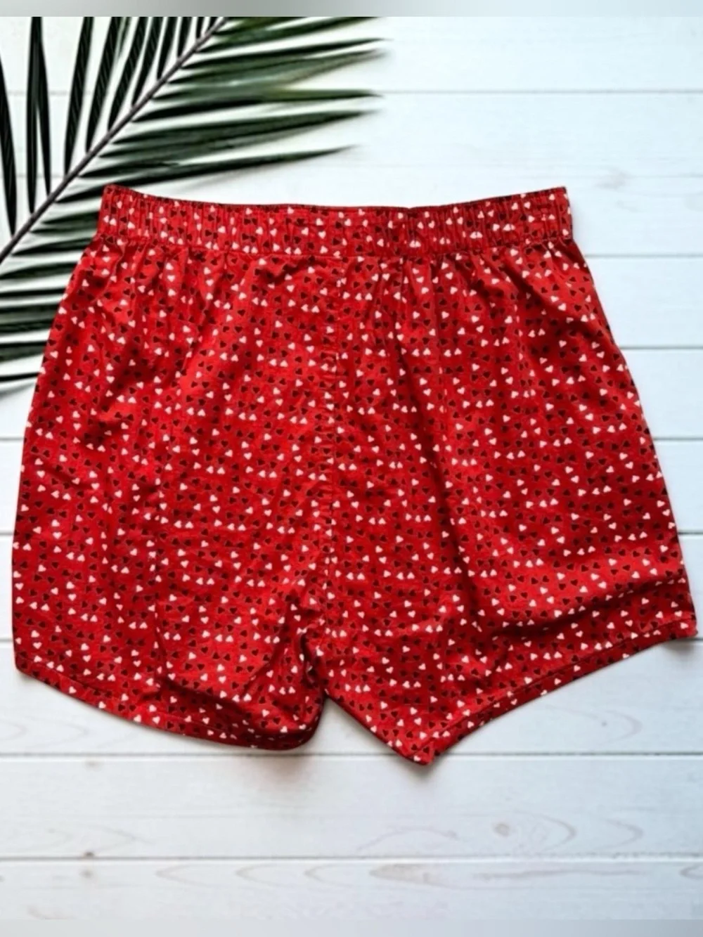 J. CREW Heart Print Boxer Shorts - Red, Medium (32-34) | 100% Cotton